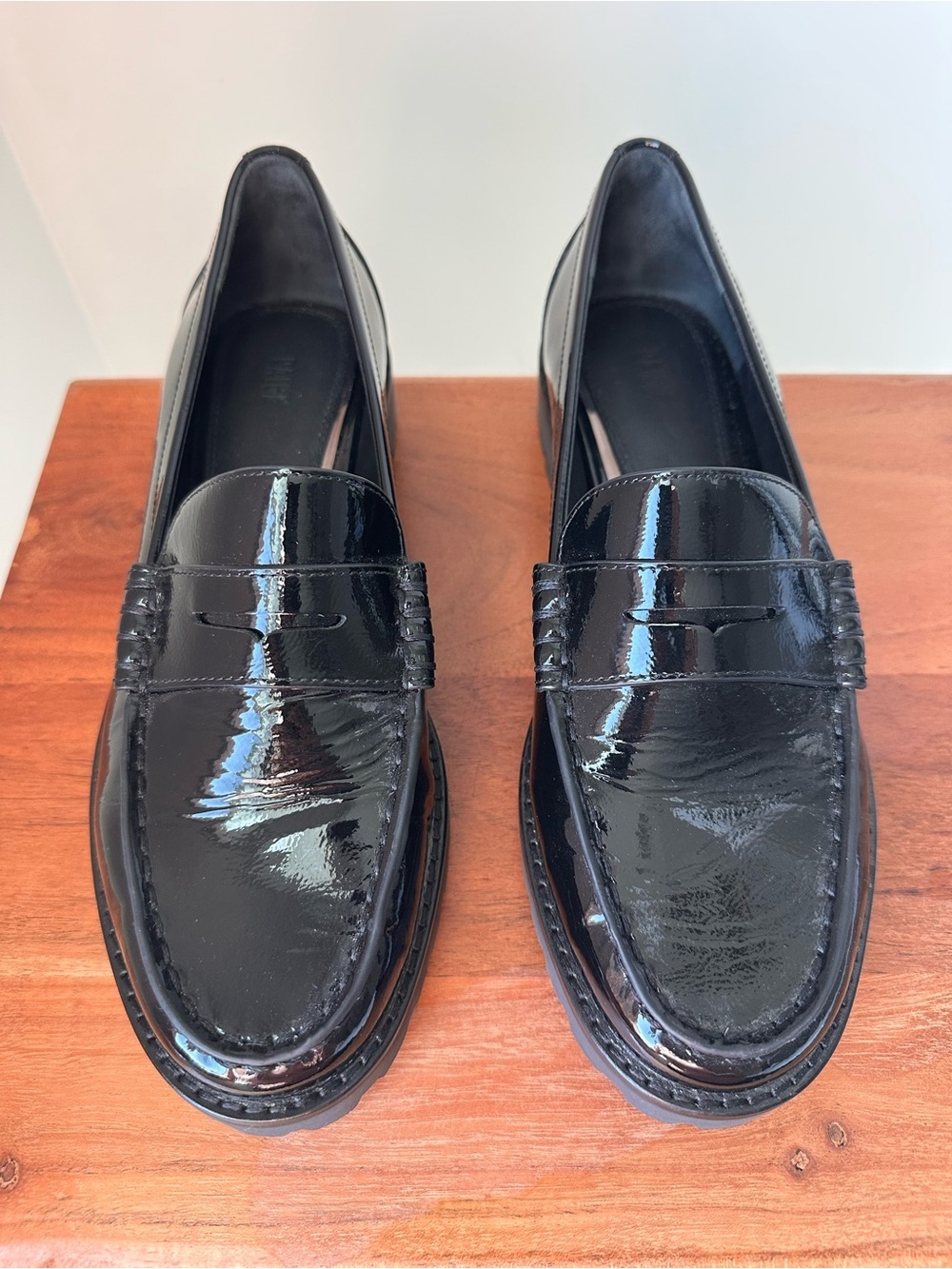 PAIGE Ellis Black Patent Leather Platform Lug Sole Penny Loafer Flat Size 7 EUC - Picture 2 of 7